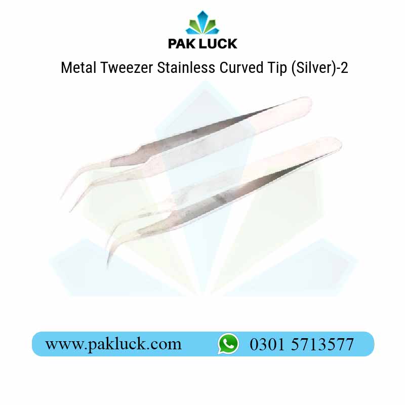 Metal-Tweezer-Stainless-Curved-Tip-Silver-1 Metal Tweezer Stainless Curved Tip (Silver) - Image 1